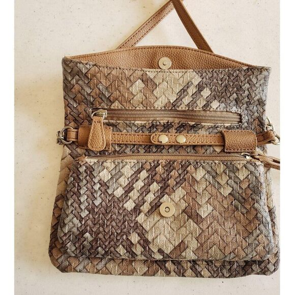 Nine West Crossbody Bag Neutral Tones Woven Faux Leather Pattern Boho Y2K - Picture 6 of 8